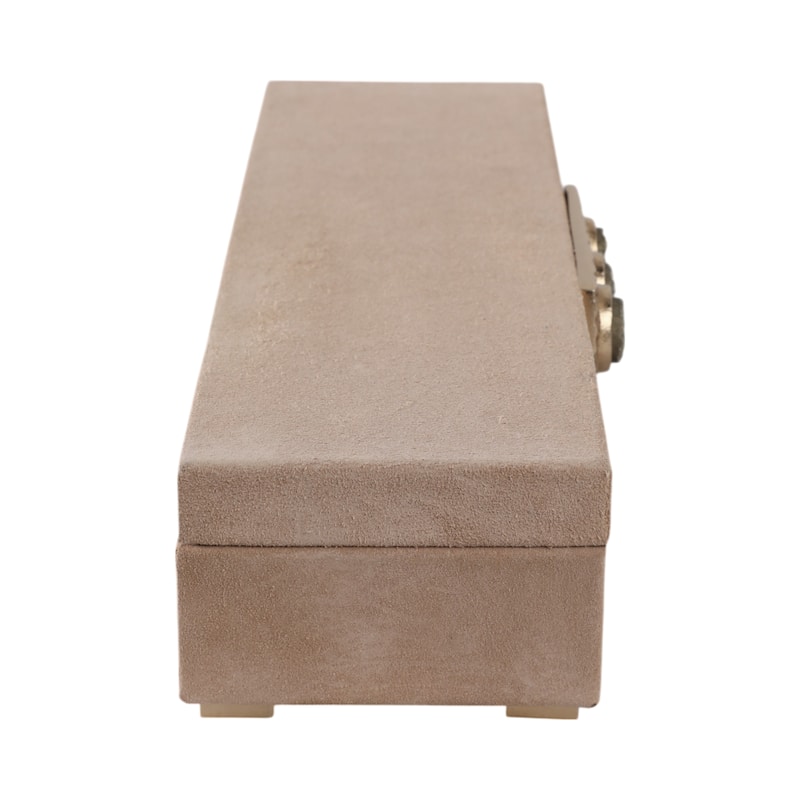 Modern Felix Suede Gemstone Decorative Box with Lid - 18", Ivory - 18.0"