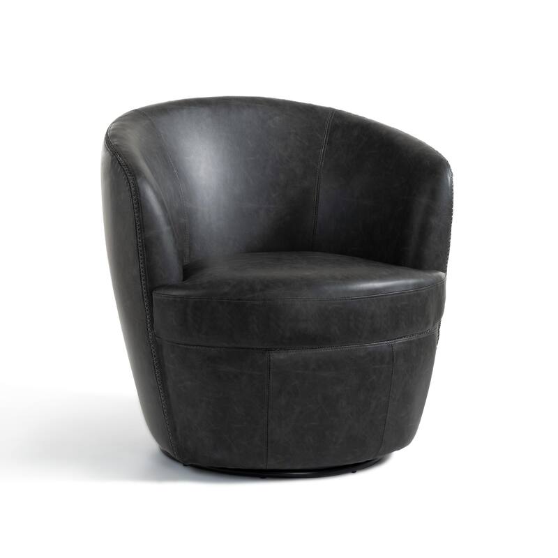 32" Wide PU Leather Swivel Barrel Chair with Metal Base