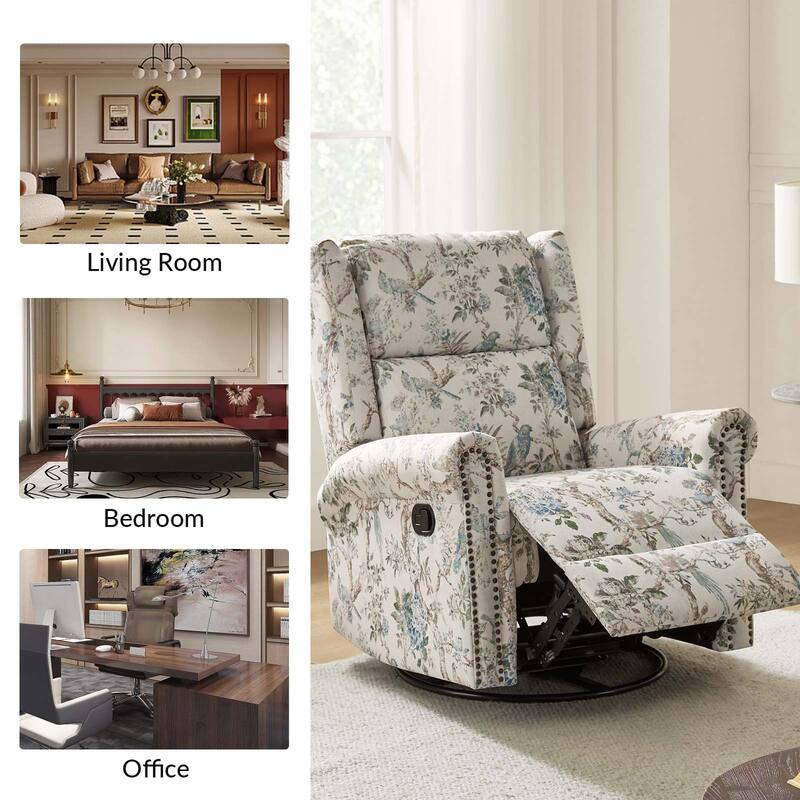 Leopold Transitional Floral Print Manual Swivel Rocking Recliner with Nailhead Trims Set of 2 by HULALA HOME