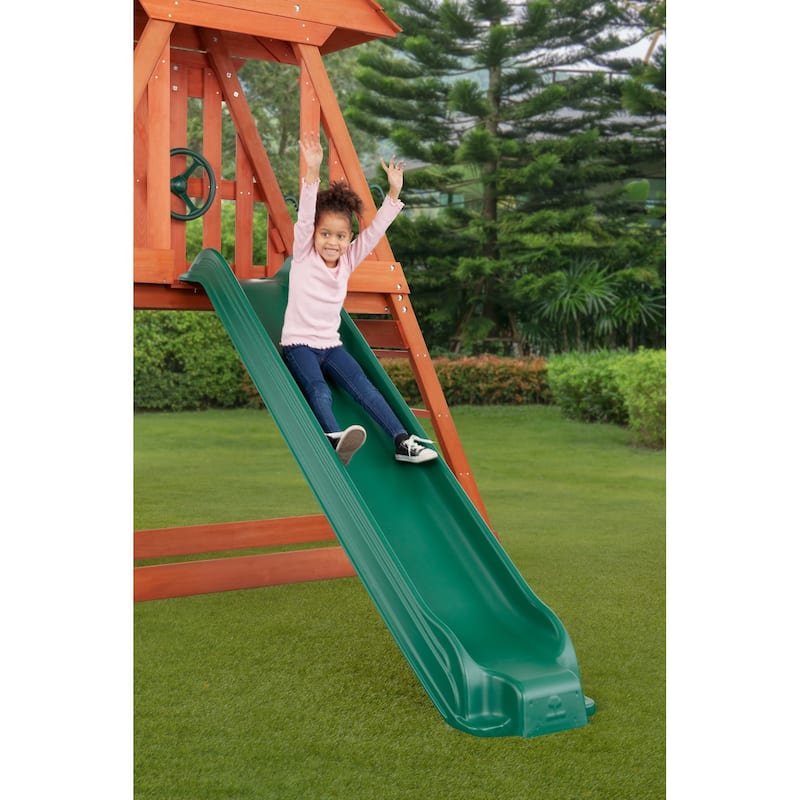 Cedar Chalet Wooden Swing Set with Slide, Climbing Wall & Ladder