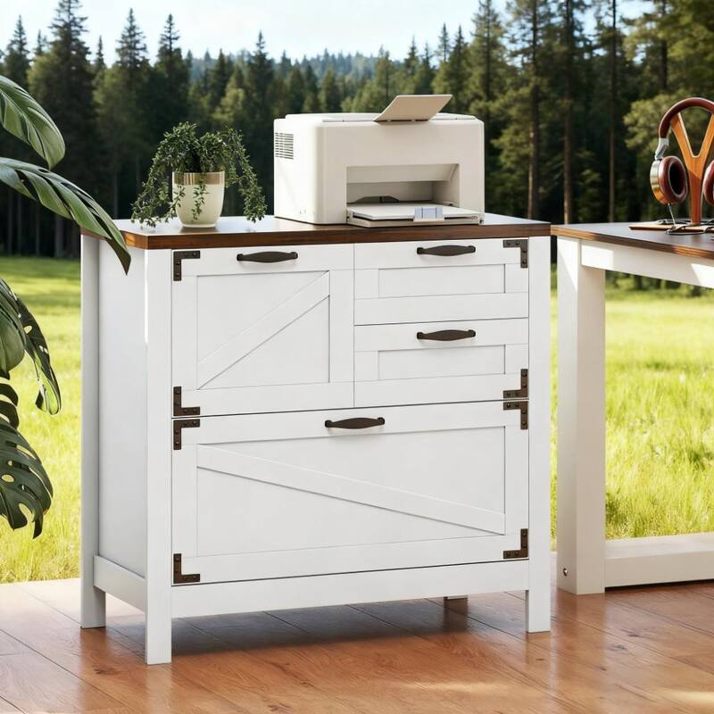 Farmhouse File Cabinet with 4 Drawers Lateral Filing Cabinet
