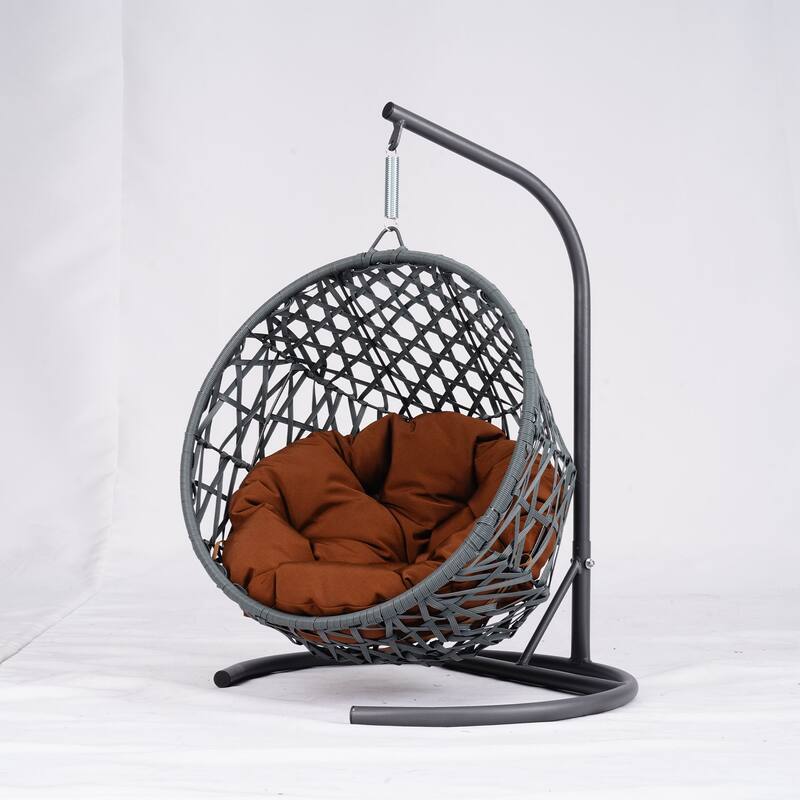 Cat Swing Bed w/Stand & Cushion, Rattan Wicker Egg Chair for Cats & Small Pets - Brown
