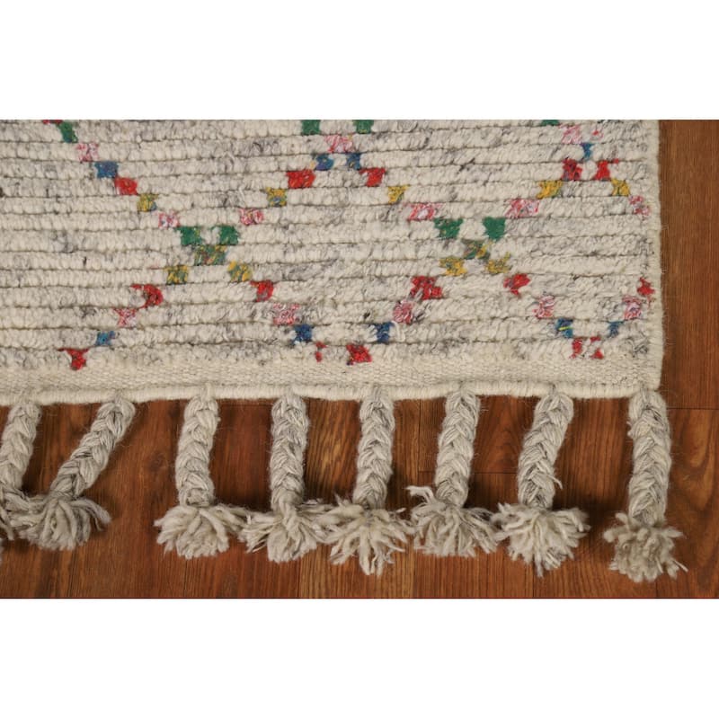 All-Over Striped Moroccan Indian Rug Hand-Knotted Wool Carpet - 2'0"x 3'0"