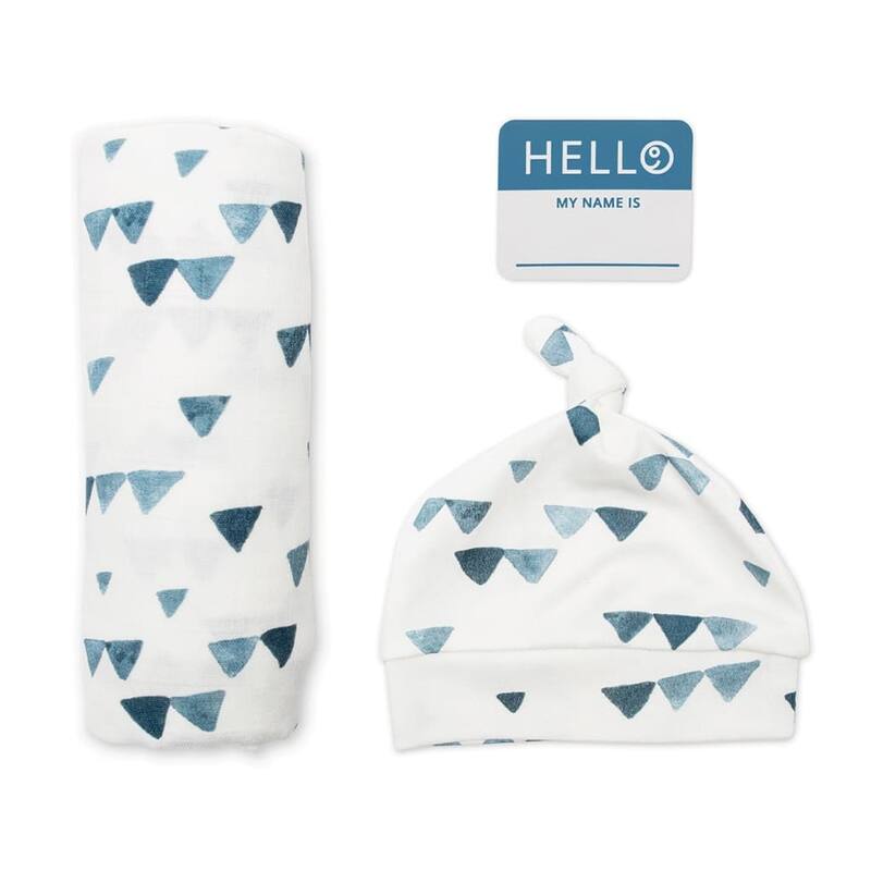 lulujo Hello World Hat & Swaddle Set - Navy Triangles