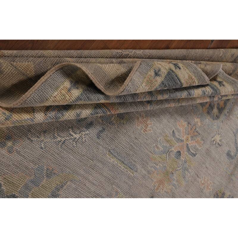 Vegetable Dye Grey Oushak Turkish Rug Hand-Knotted Floral Wool Carpet - 8'1"x 10'1"