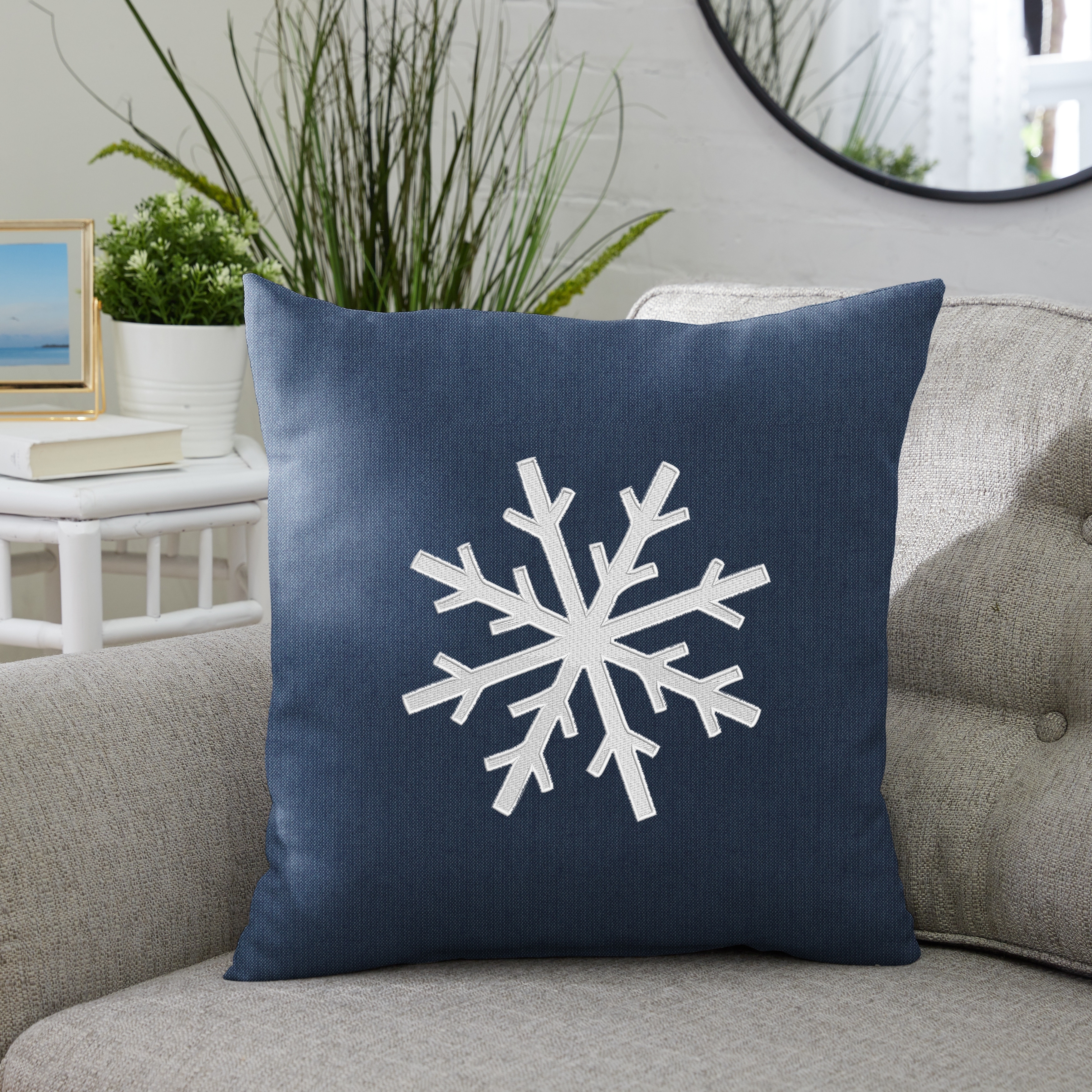 Snowflake Sunbrella Indoor Outdoor Pillow 18 in x 18 in On