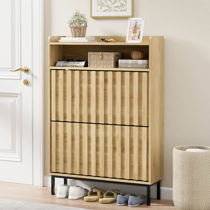 Shoe Cabinet with 2 Flip Drawers - Light Natural