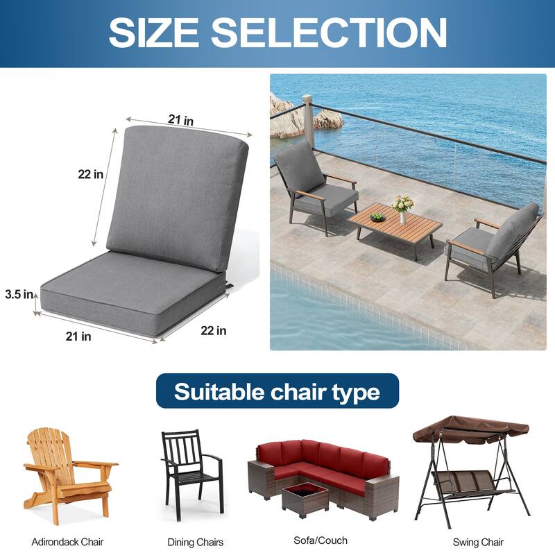 22 x 21 in Outdoor Patio Deep Seat Cushions Set Water Resistant