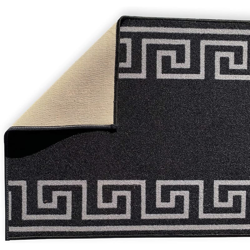 Custom Size Greek Key Black 31 Inch Wide Non-Slip Stair Runner Rug