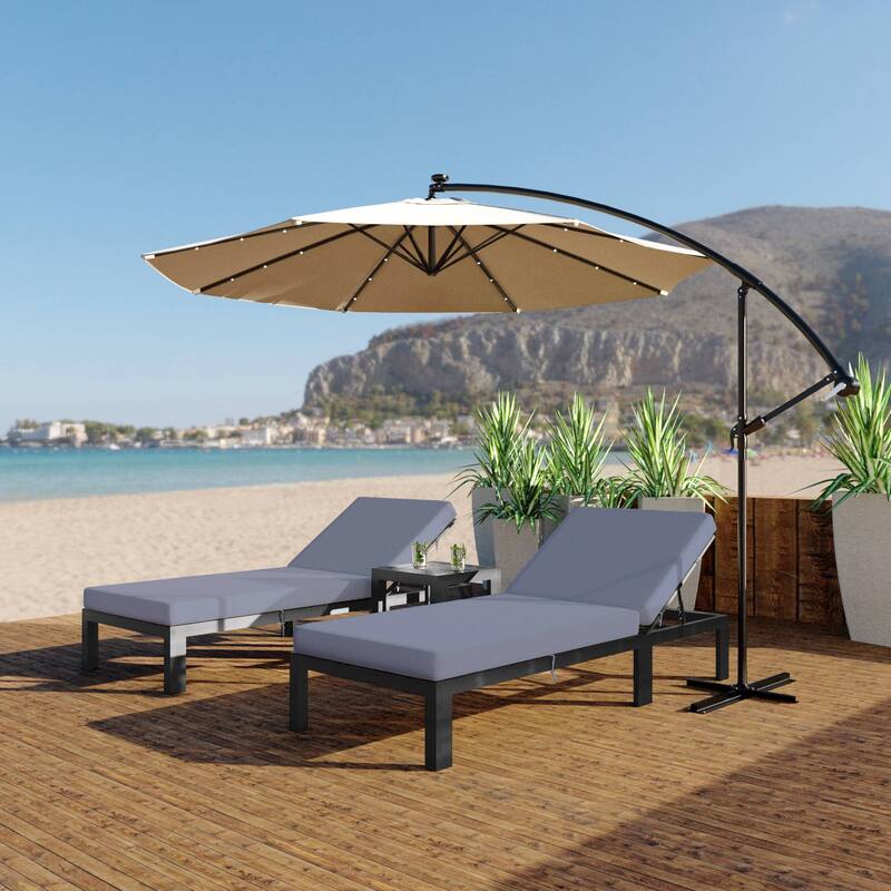 Chelsea Set of 2 Aluminum Armless Chaise Lounge Chair With Cushions for Outdoor Summer Patio Porch Beach Backyard Pool
