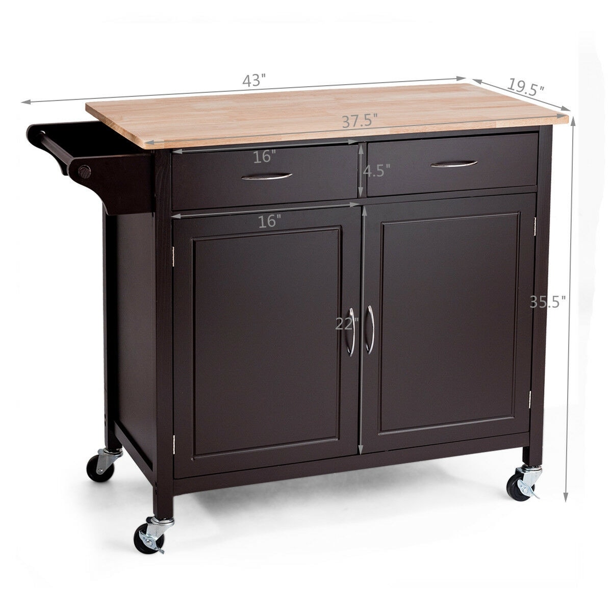 Shop Costway Modern Rolling Kitchen Cart Island Wood Top Storage