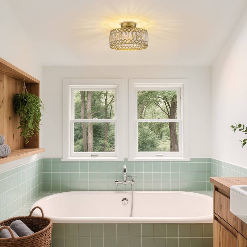 Starsky Luxury Crystal Drum Dimmable Semi Flush Mount Light