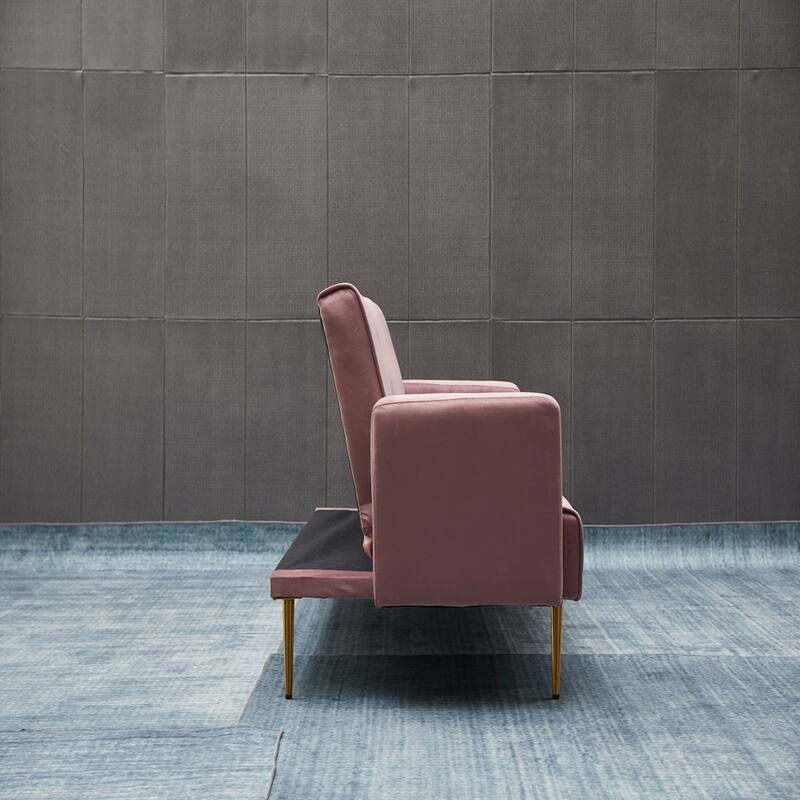 Velvet Sofa Bed, Golden Legs, Easy Assembly for Small Spaces