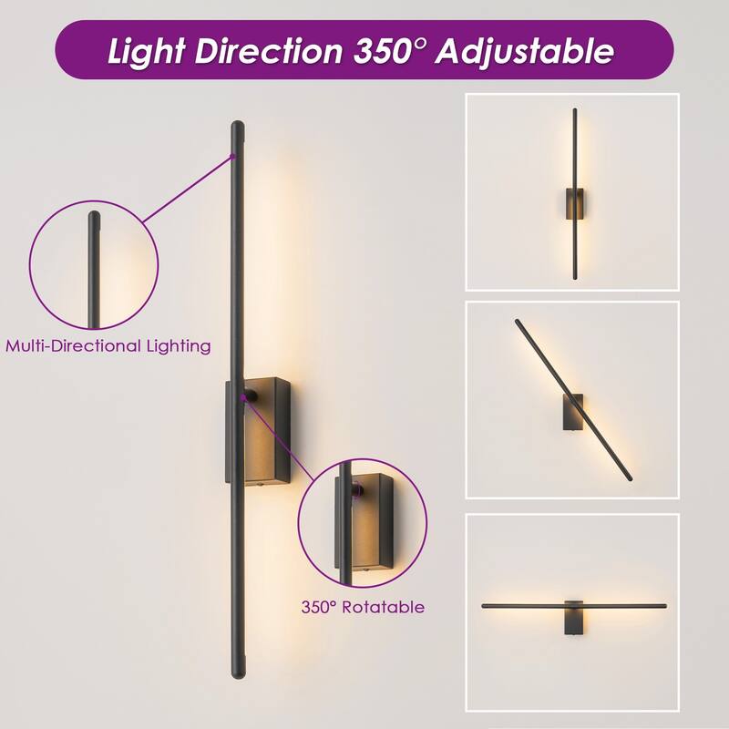 1-Light Modern Gold/Black Linear Bathroom Vanity Light Integrated LED 3000K Rotatable Wall Light