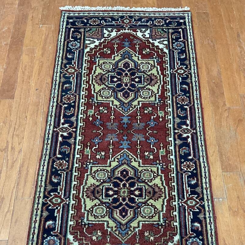 Handmade One-of-a- Kind Heriz Wool Oriental Rug 2'7 x 6' - 2.7 x 6