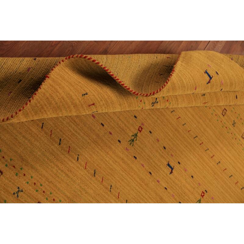 Tribal Gold Gabbeh Oriental Area Rug Hand-Knotted Wool Carpet - 5'5" x 7'7"