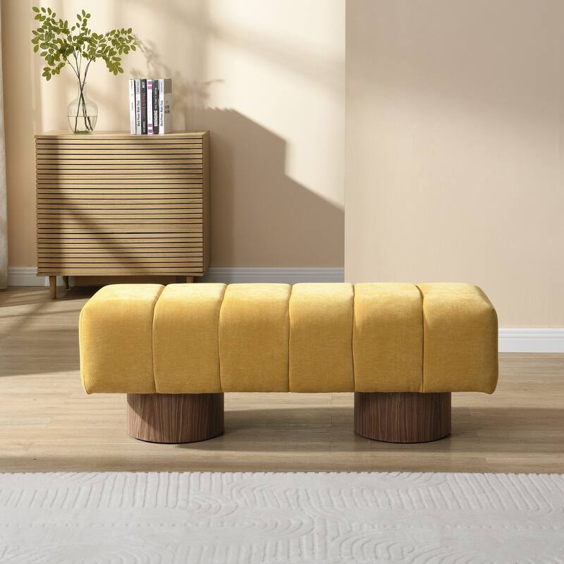 Yellow Chenille No-Assembly Dining Ottoman Bench