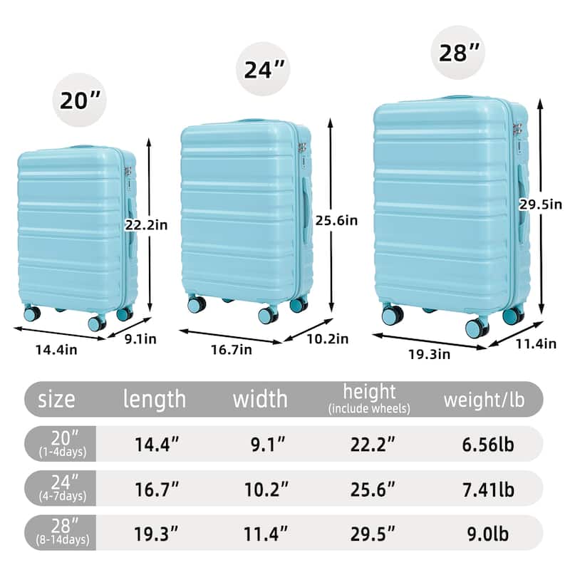 3PCS ABS Carry on Suitcase with Combination Lock