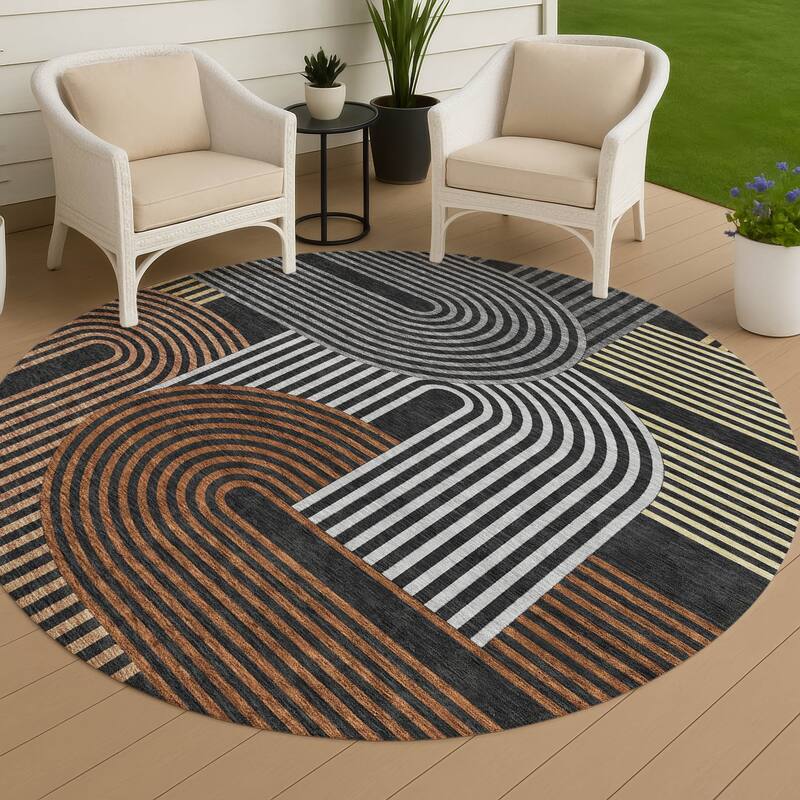 Machine Washable Indoor/ Outdoor Modern Basehor Chantille Rug - Black - 8' x 8'