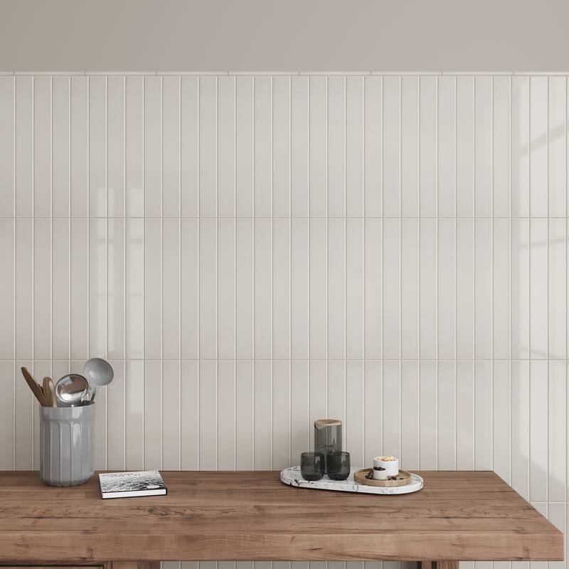 Apollo tile 2" x 16" Horizonte Glossy Soft Dove Gray Ceramic Tile (10.76 sq ft/case) - 50 Pack