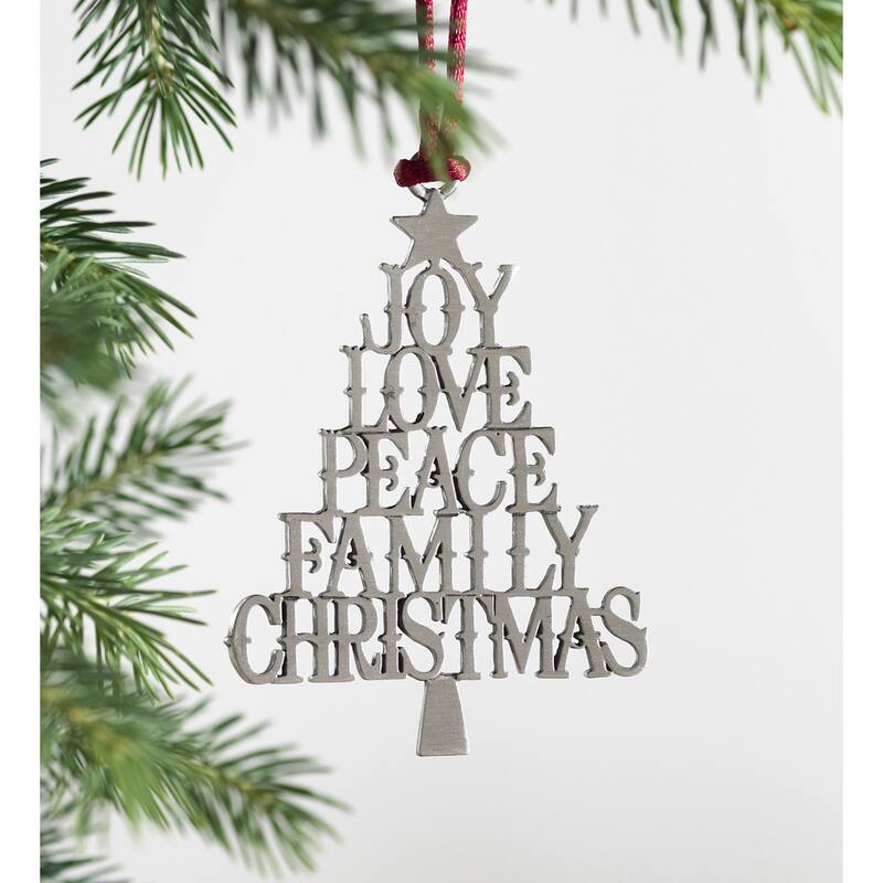 Solid Pewter Christmas Tree Ornament - Holiday Sentiments
