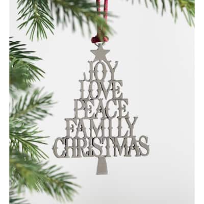 Solid Pewter Christmas Tree Ornament - Holiday Sentiments