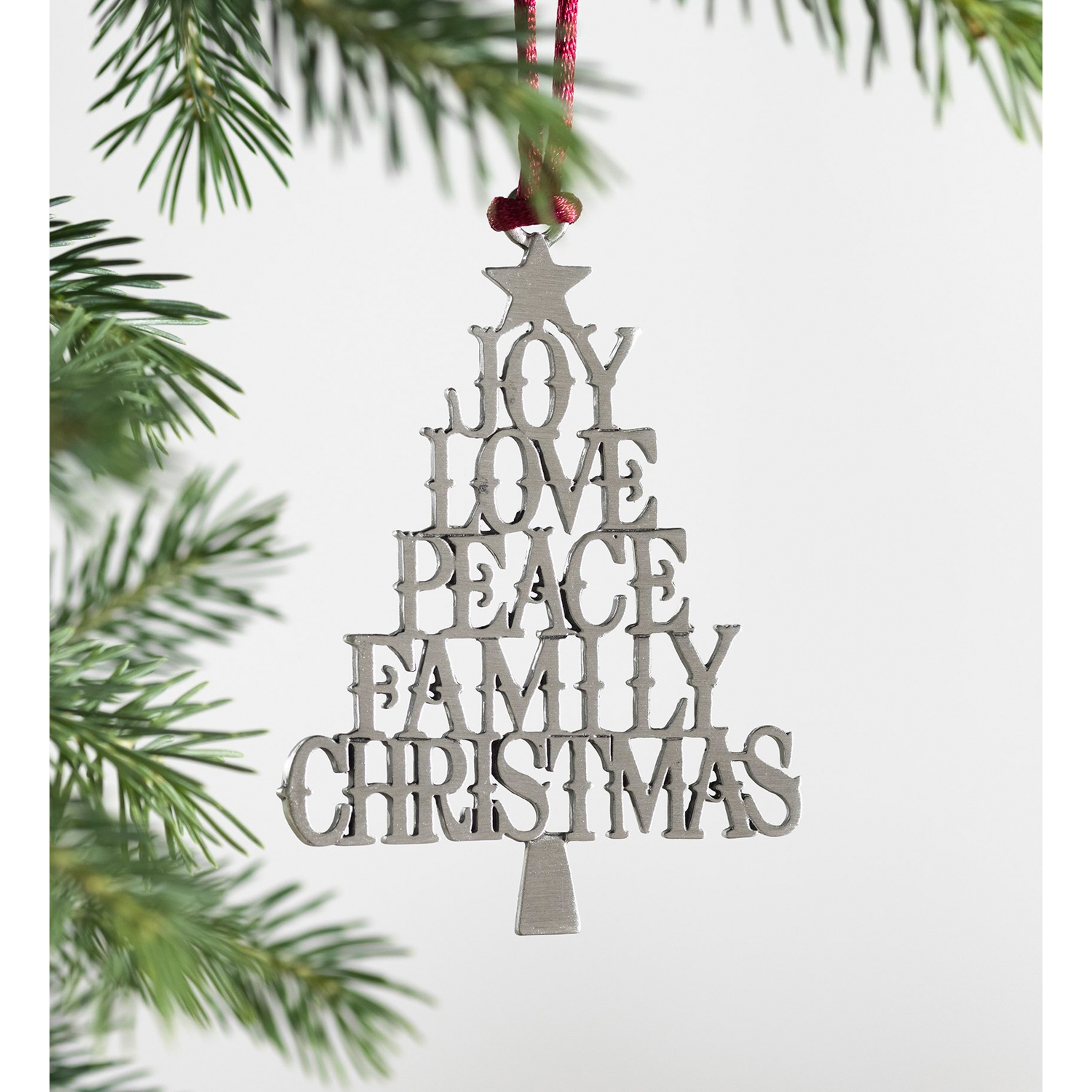 Solid Pewter Christmas Tree Ornament - Holiday Sentiments
