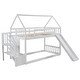 preview thumbnail 15 of 25, Wooden Modern Twin over Twin House Bunk Bed with Slide and Storage Staircase, Featuring a pitched roof and wall section.