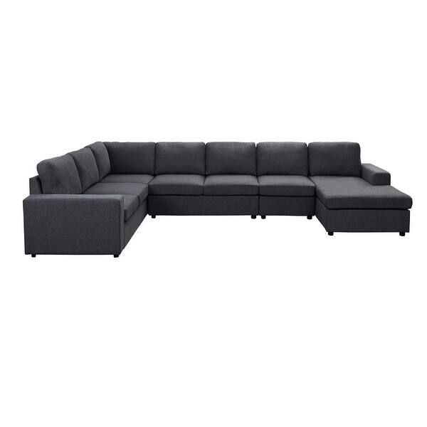 Copper Grove Palaiseau Dark Grey Linen Modular Sectional Sofa Set On