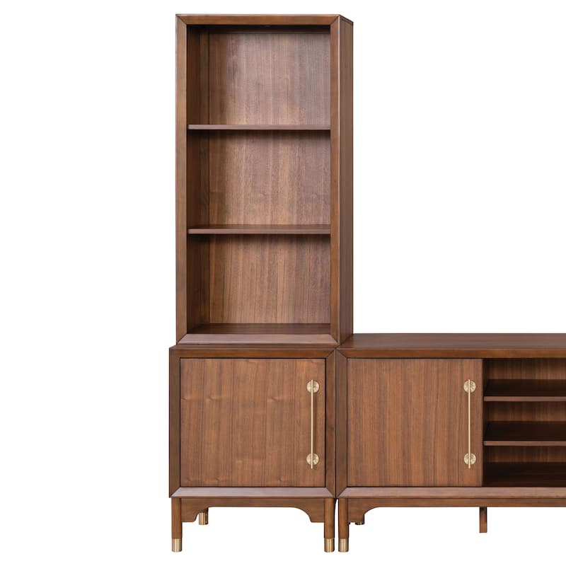 Furniture of America Forma Mid-Century Modern Walnut 24-inch Pier Set with LED Light and 6 Shelves