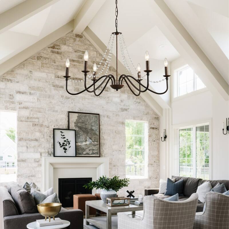 Modern Farmhourse 6-Lights Classic Chandelier with Crystal Accents