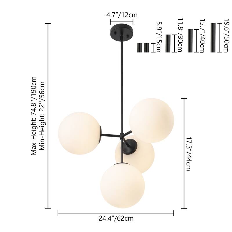 4-Light Modern Sputnik Frosted Glass Globe Bubble Pendant Light/ Semi-Flush Mount Light