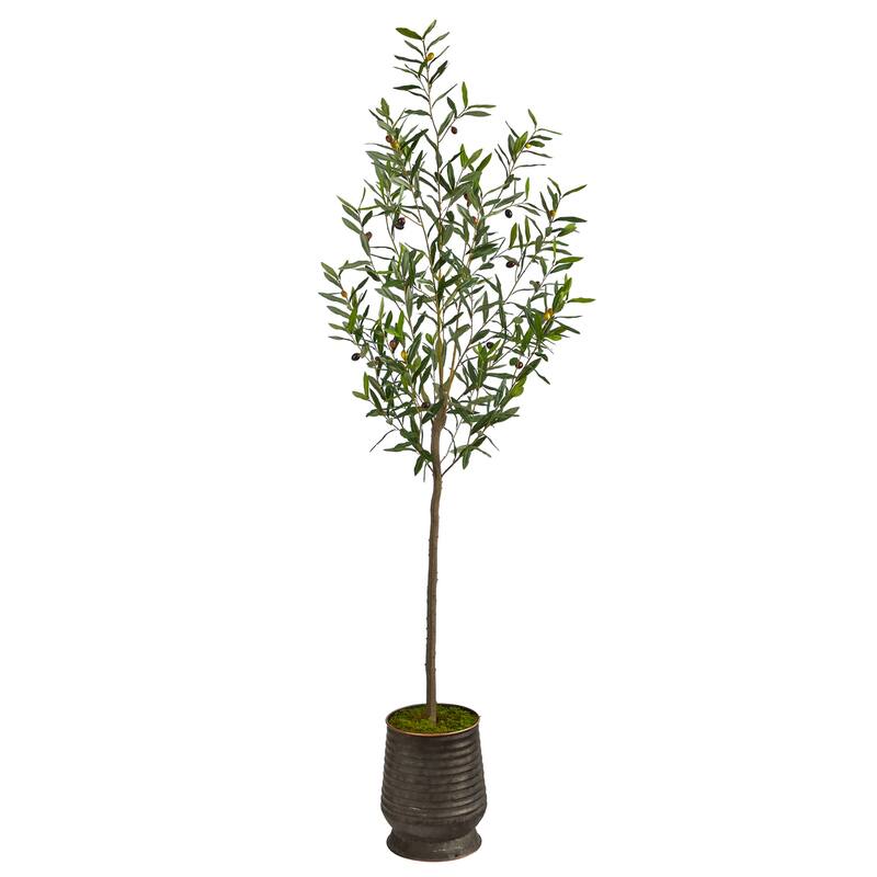 Artificial Olive Tree 75In. Indoor Outdoor Faux Tree in Planter Home Decor - Green - 31-40 Inches