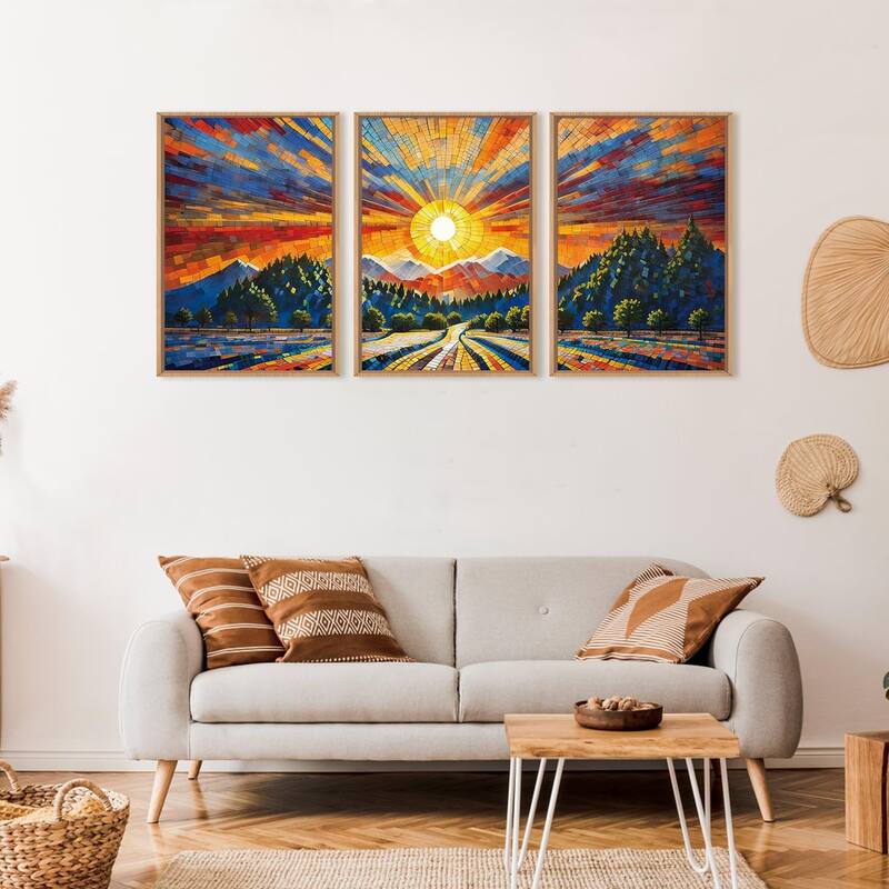 Colorful Boho Mountain Framed Canvas Wall Art Set