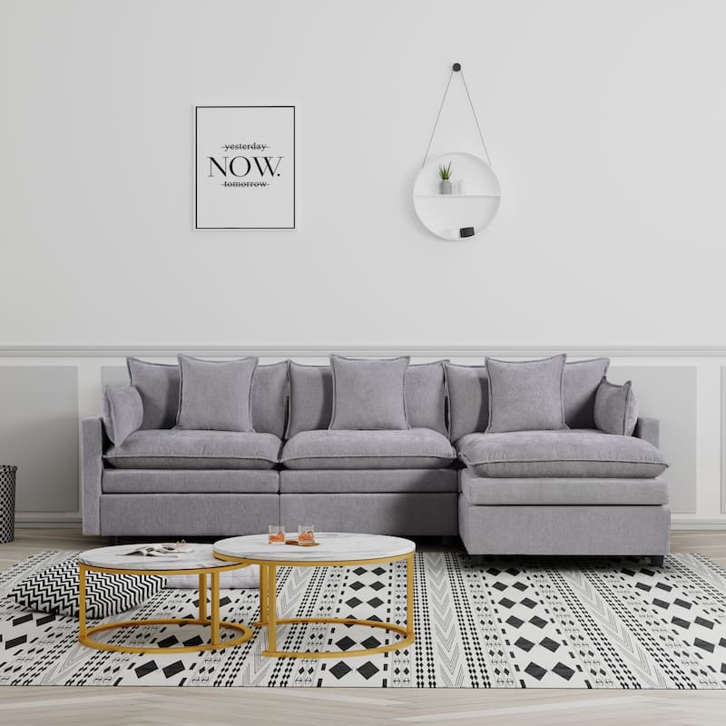 108.66"Chenille L-shaped Sectional Sofa with Convertible Chaise,Comfy Cloud Couch Deep Sectional Sofa with Ottomans