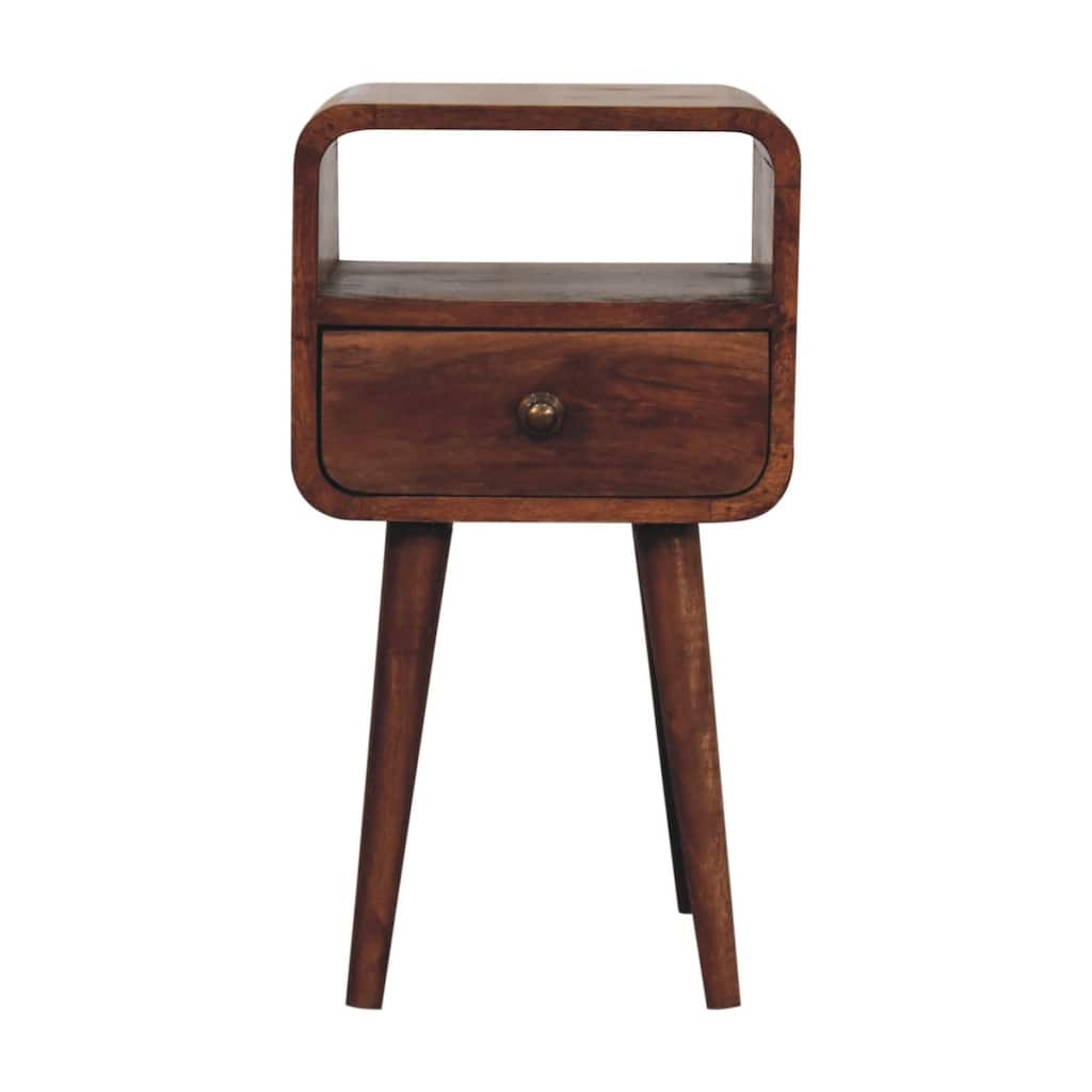 Artisan Furniture Solid Wood Mini Honey Caramel Curved Bedside with Open Slot, Brown with 1 Drawer