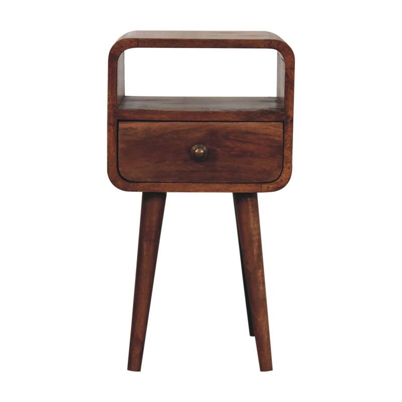 Mini Honey Caramel Curved Nightstand with Open Slot