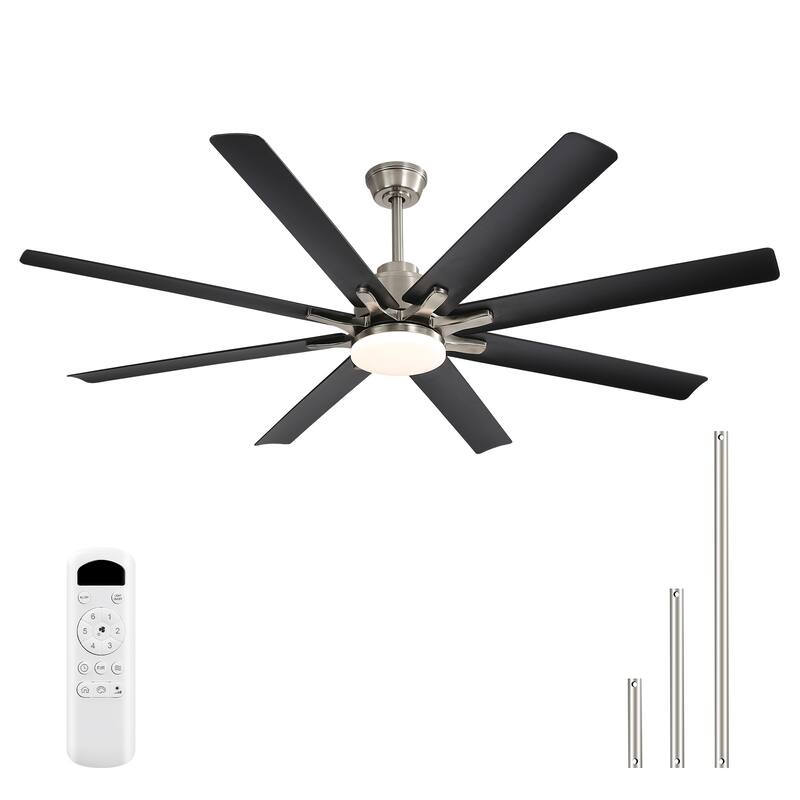 Sofucor 52 Inch Ceiling Fans with Lights and Remote,Reversible DC Motor,8 ABS Blades Indoor/Outdoor,Smart Control Optional - Remote Control - Nickel with Black Blades