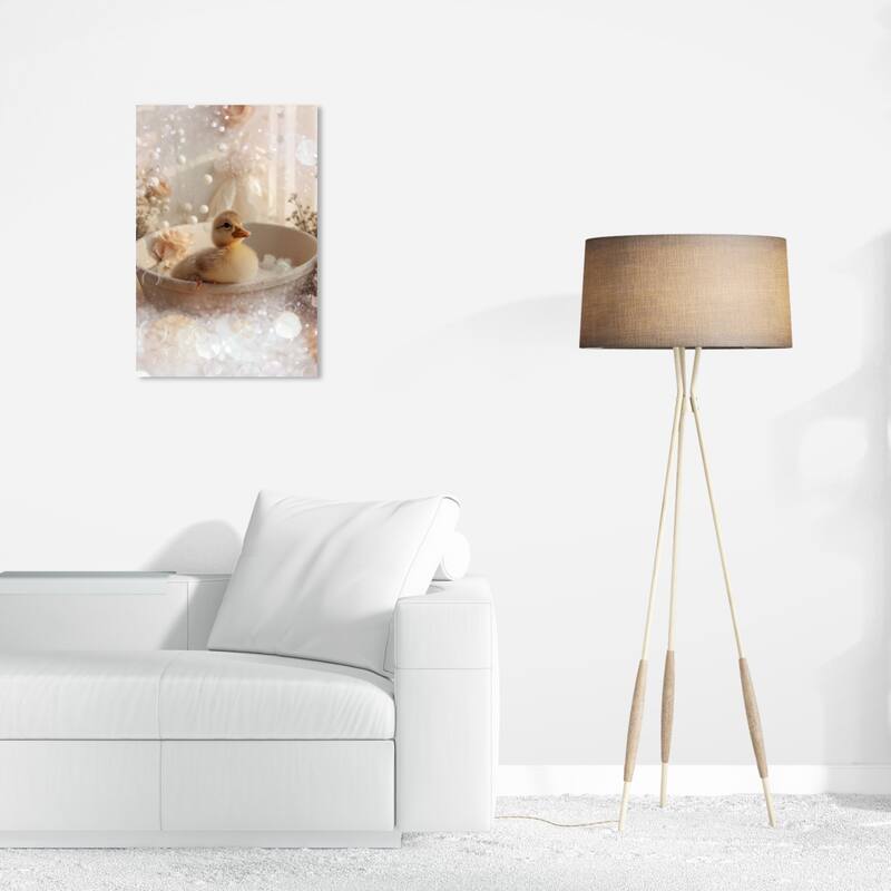 Wynwood Studio Canvas Animals Duckling Bubble Bath White and Light Yellow Traditional Wall Art Canvas Print - White, Yellow - 24 x 16