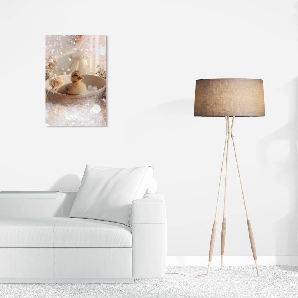 Wynwood Studio Canvas Animals Duckling Bubble Bath White and Light Yellow Traditional Wall Art Canvas Print - White, Yellow