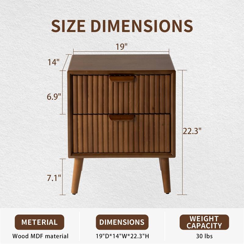 COSIEST Modern Brown Solid Wood Nightstand with Drawer