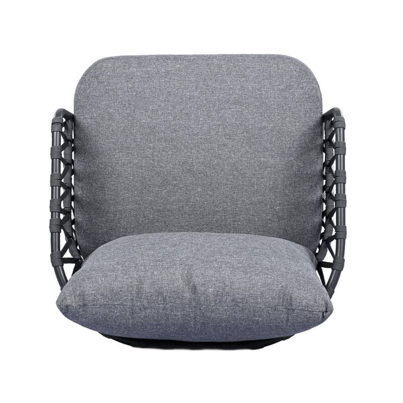 Modern 4-Piece Patio Conversation Set with Woven Rope Backrest, Acacia Coffee Table and Cushions, Outdoor Furniture