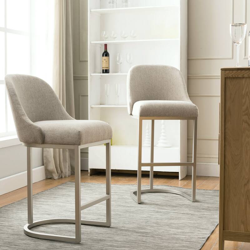 Leick Home 10133PW/OL Barrelback Bar Stool with Metal Base Set of 2