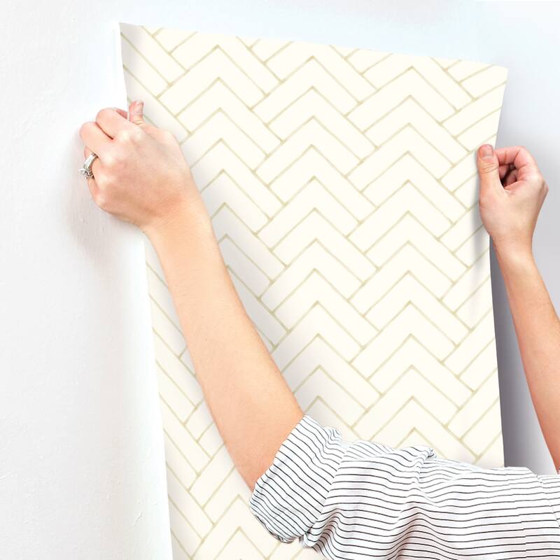 Chesapeake Oswin Light Yellow Tiered Herringbone Wallpaper