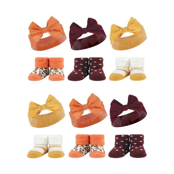 slide 1 of 1, Hudson Baby Infant Girl 12Pc Headband and Socks Giftset, Burgundy Orange, One Size - Burgundy Orange Burgundy Orange - One Size