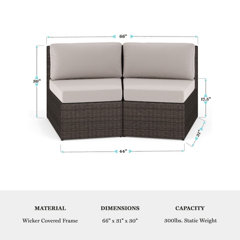 Martha Stewart 2PK Outdoor Modular Rattan Wicker Patio Curved Sectional Sofa Seats - 33"W x 31"D x 30"H