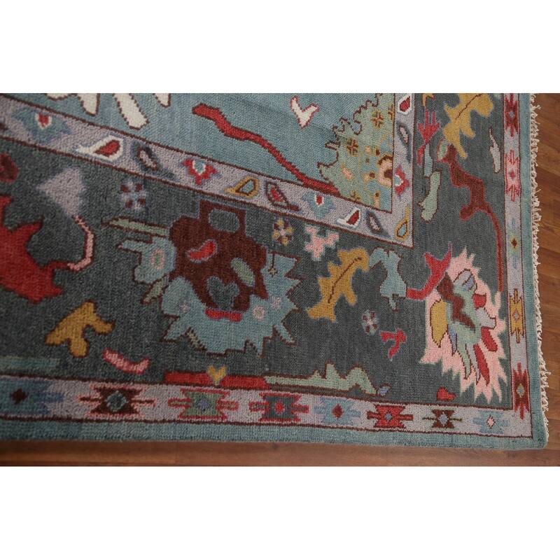 Blue Transitional Oushak Area Rug Handmade Wool Carpet - 9'3"x 11'10"