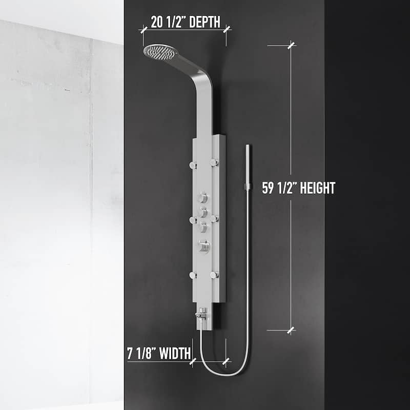 VIGO Mateo 60" H x 7" W 6-Jet Shower Panel with Fixed Rainhead in Stainless Steel