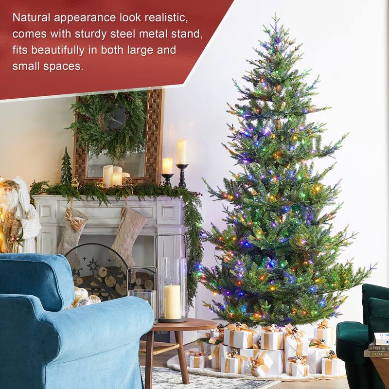 Glitzhome 7.5ft/9ft Pre-Lit Green Upward Slim Fir Artificial Christmas Tree with Foot Pedal Remote Control