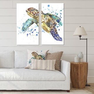 Designart "Blue Sea Turtle" Animals Canvas Wall Art Print 2 Piece Set ...